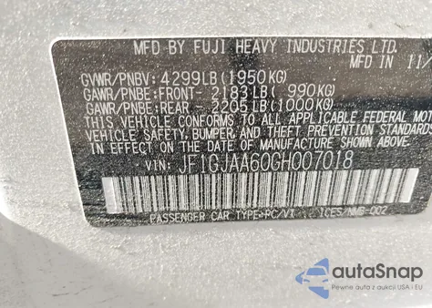 2016 Subaru Impreza 2.0I из США, поврежденный, VIN JF1GJAA60GH007018